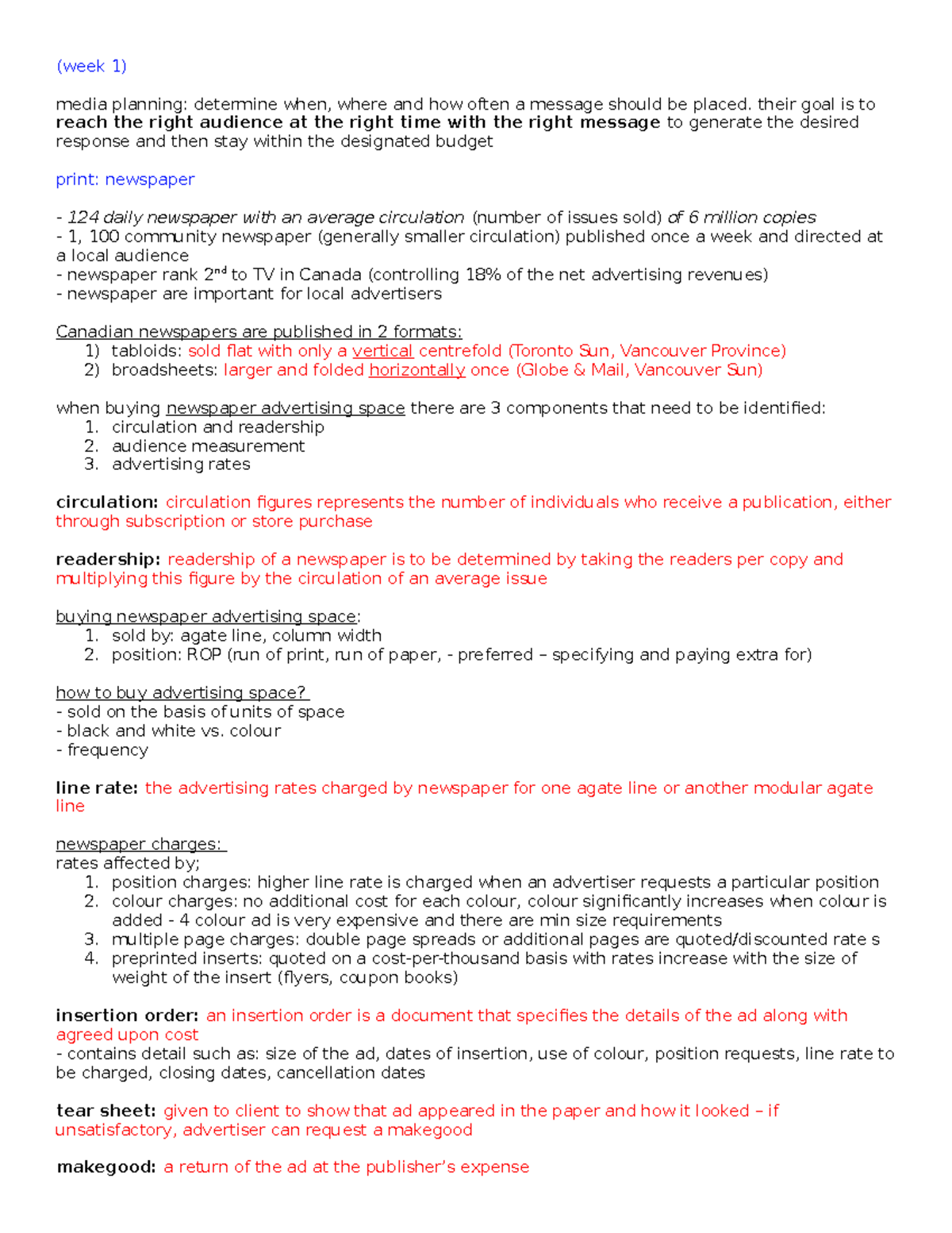 Midterm Review MEDI 2300 - (week 1) Media Planning: Determine When ...