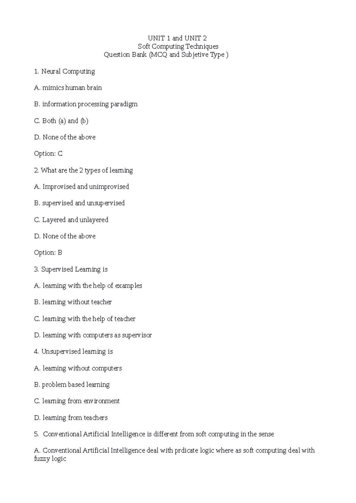 Units_1_and_2_MCQ - UNIT 1 And UNIT 2 Soft Computing Techniques ...