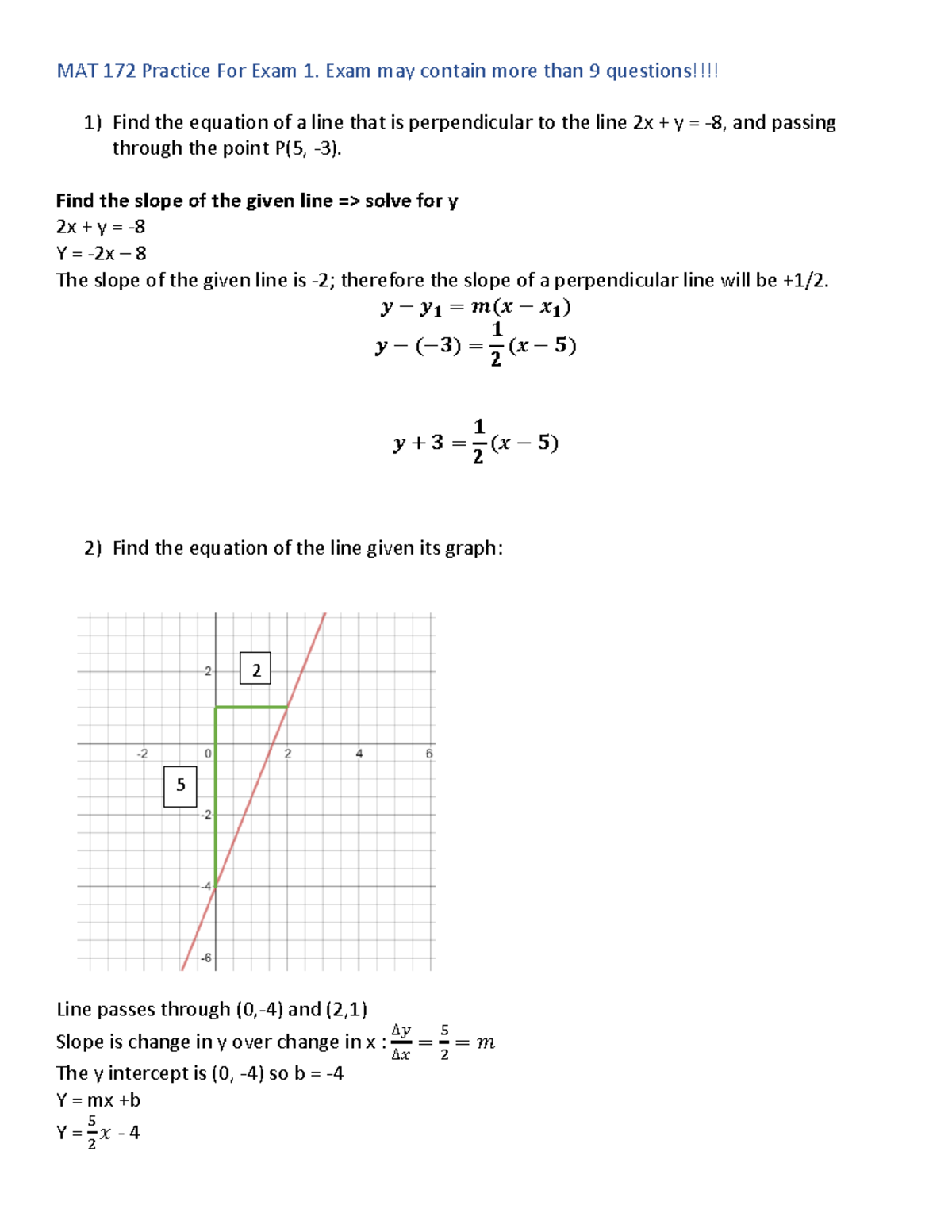 MAT172 Practice exam1 updated solutions - MAT 172 Practice For Exam 1 ...