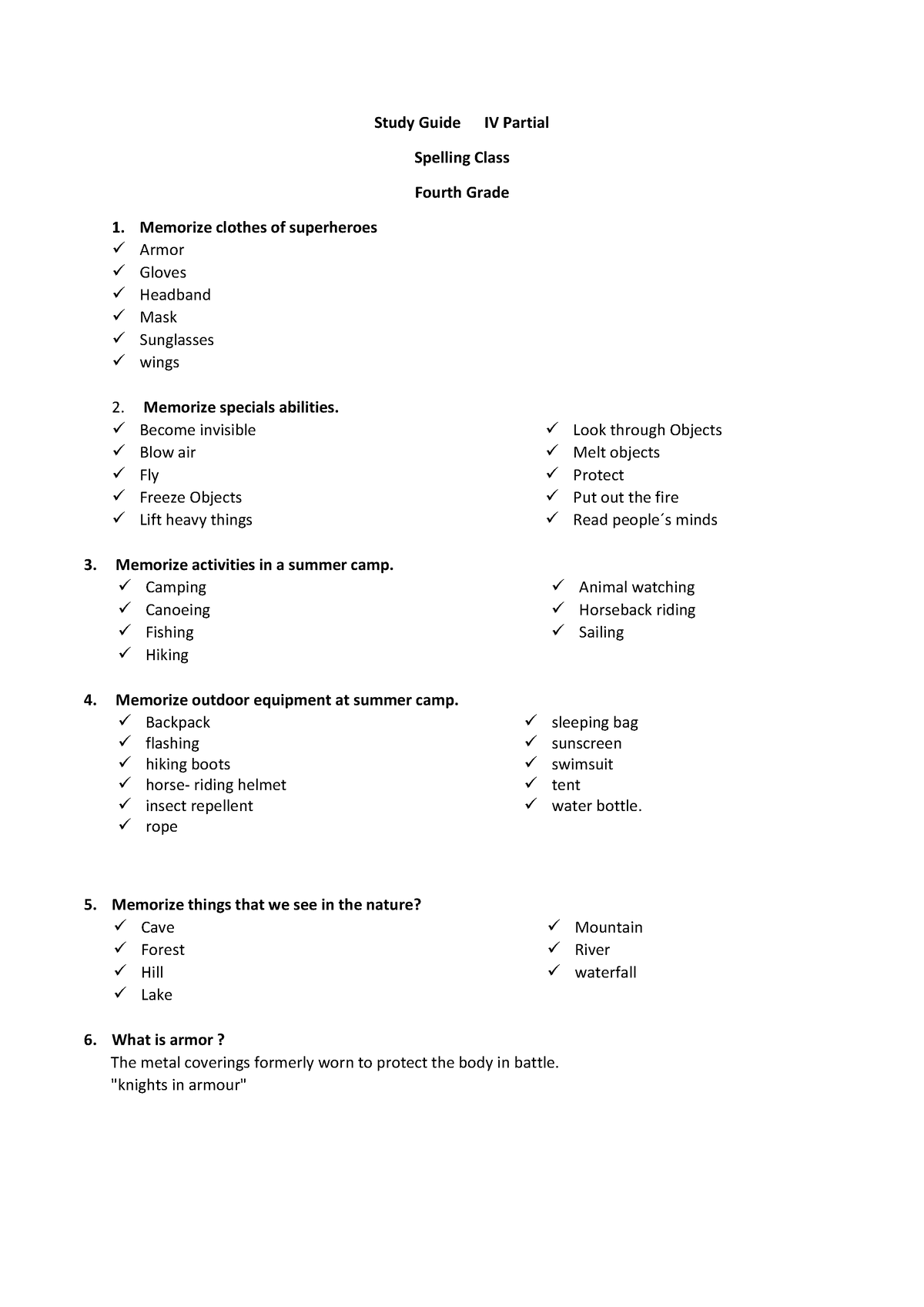 Study Guide IV Partial Spelling 4th Grade Study Guide IV Partial 