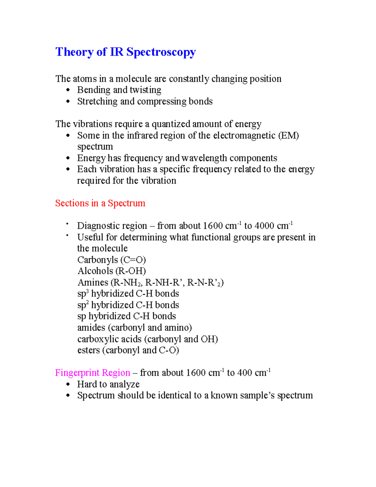 Theory of IR Spectroscopy 2 Theory of IR Spectroscopy The atoms in a