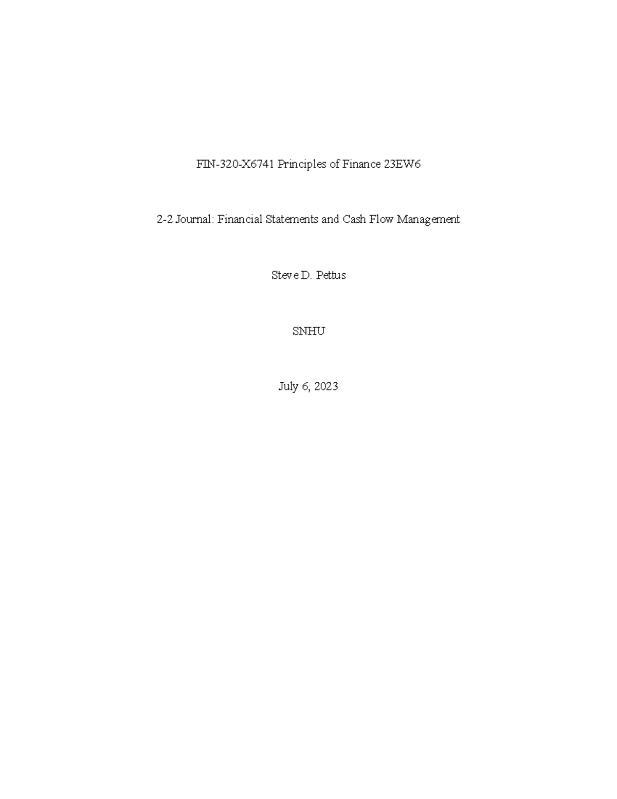 2 2 Journal Financial Statements and Cash Flow Management - Pettus SNHU ...