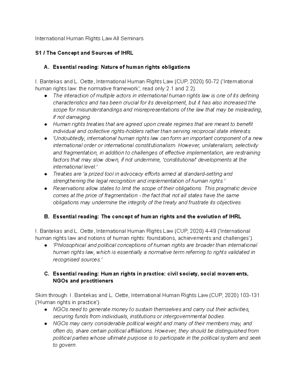 International Human Rights Law All Seminars - Essential Reading: Nature ...