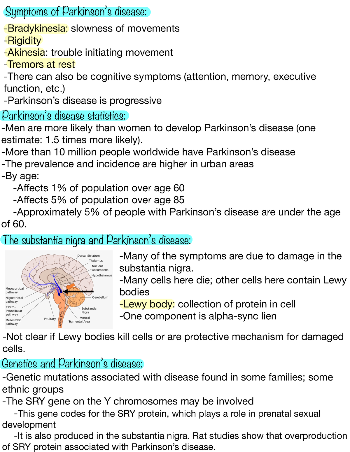 Lecture 16 Biopsych - Symptoms Of Parkinson’s Disease: -Bradykinesia ...