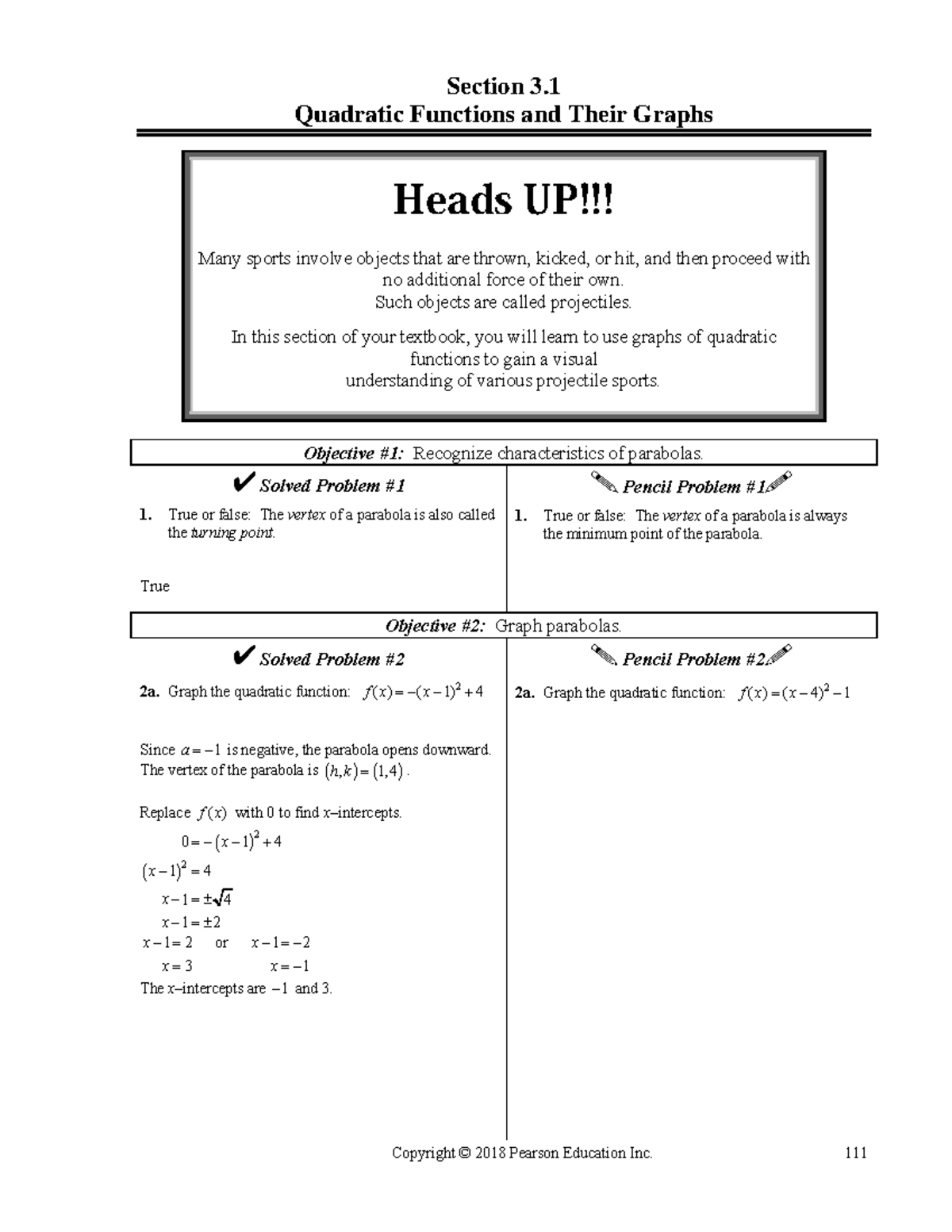Algebra chapter 3 pdf study - Section 3. Quadratic Functions and Their ...
