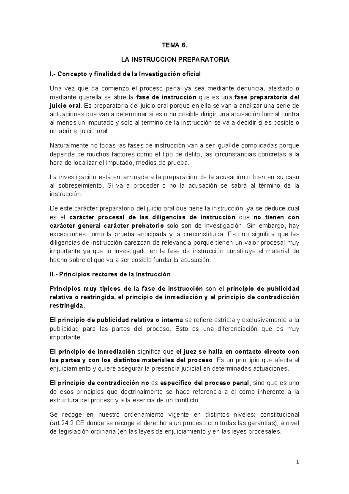 TEMA 6 P - DERECHO PROCESAL PENAL - TEMA 6. LA INSTRUCCION PREPARATORIA ...