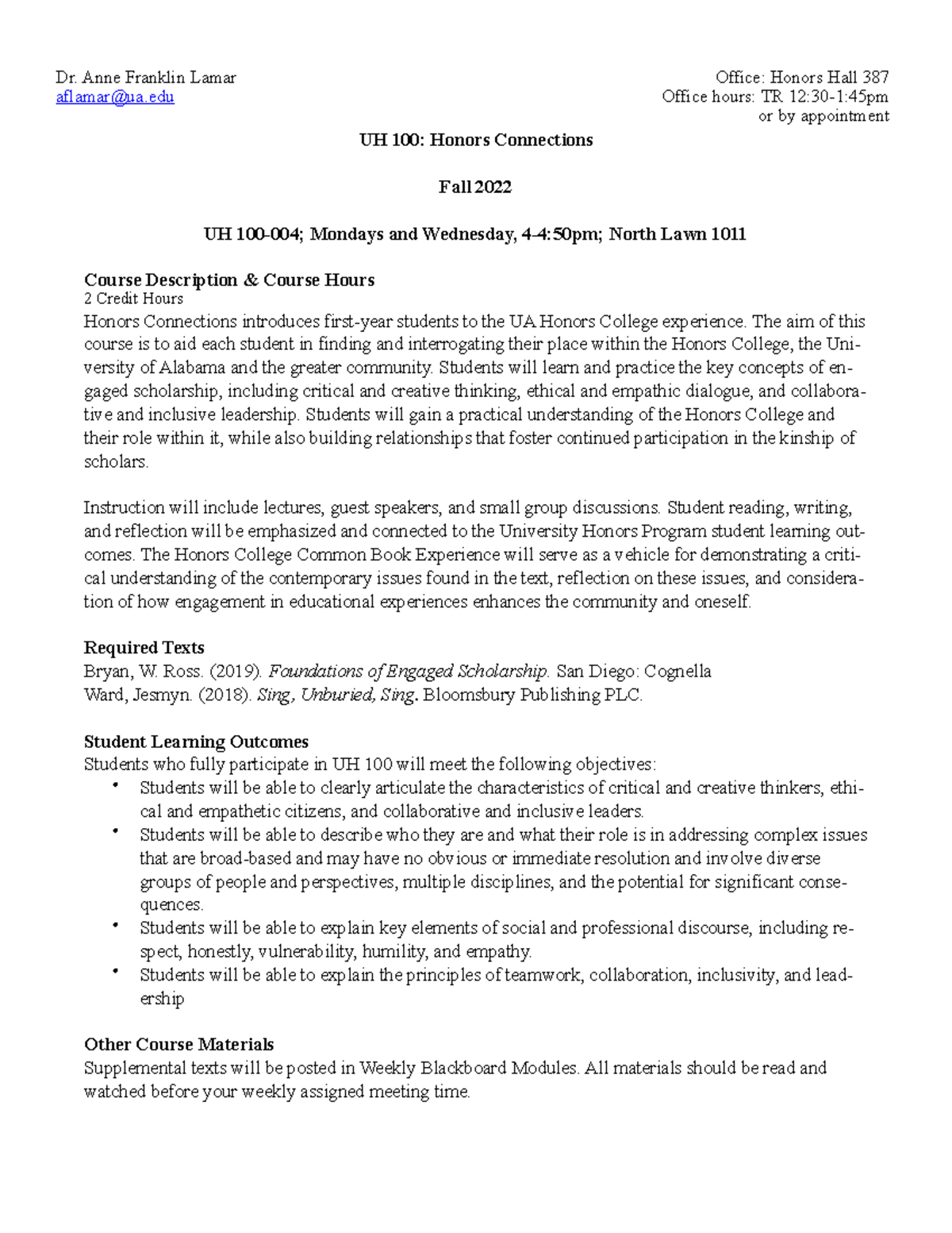 UH100-004Fall2022-3 - honors - UH 100: Honors Connections Fall 2022 UH ...