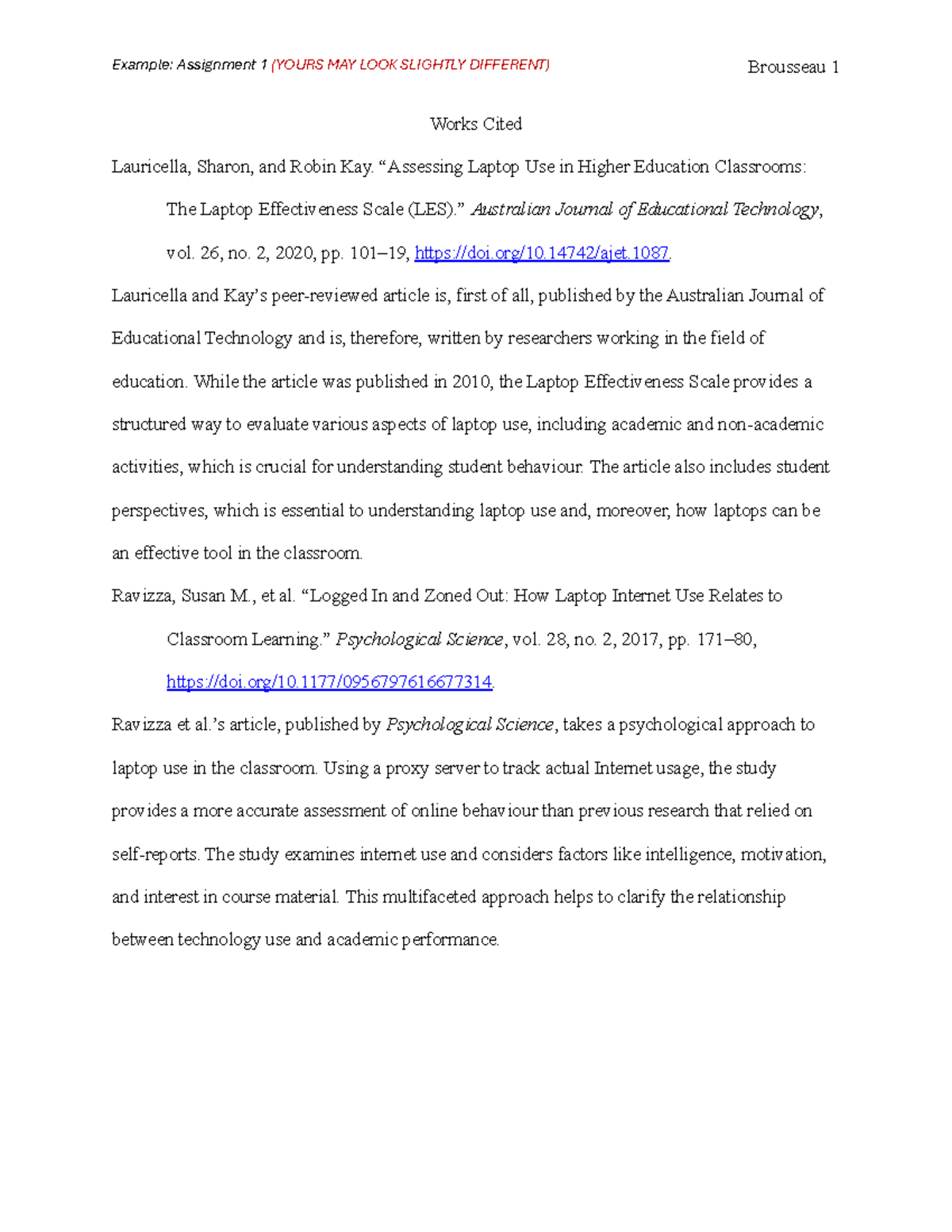 Assignment 1 Sample - Example: Assignment 1 (YOURS MAY LOOK SLIGHTLY ...
