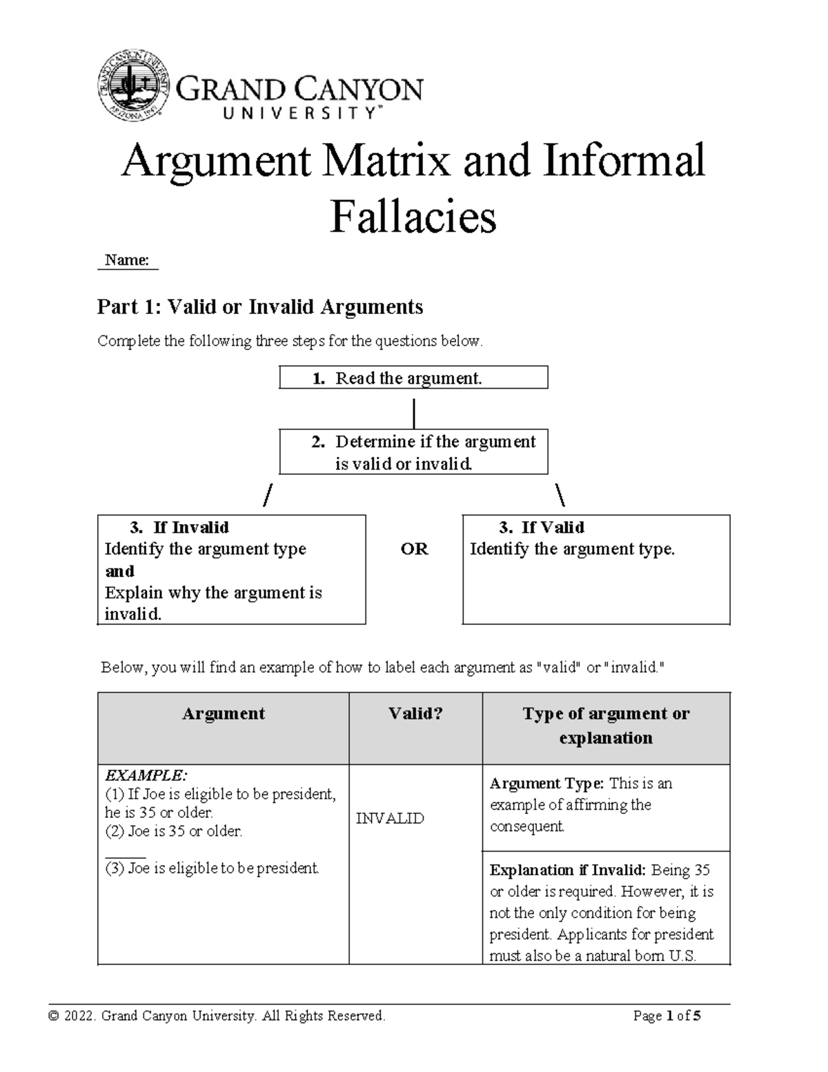 PHI 103 RS T1Argument Matrix Informal Fallacies - Argument Matrix and ...