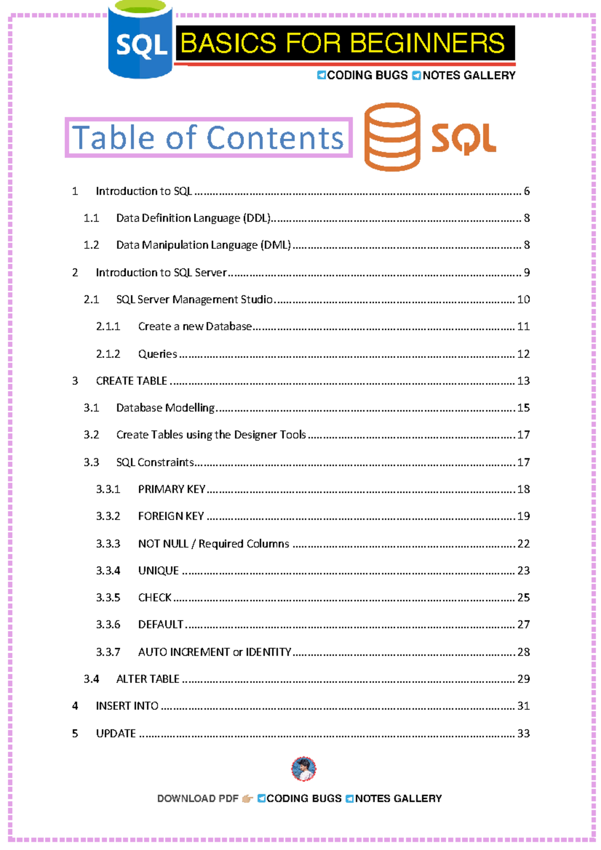 SQL Notes For Beginners - Table of Contents - 1 Introduction to SQL 1 ...