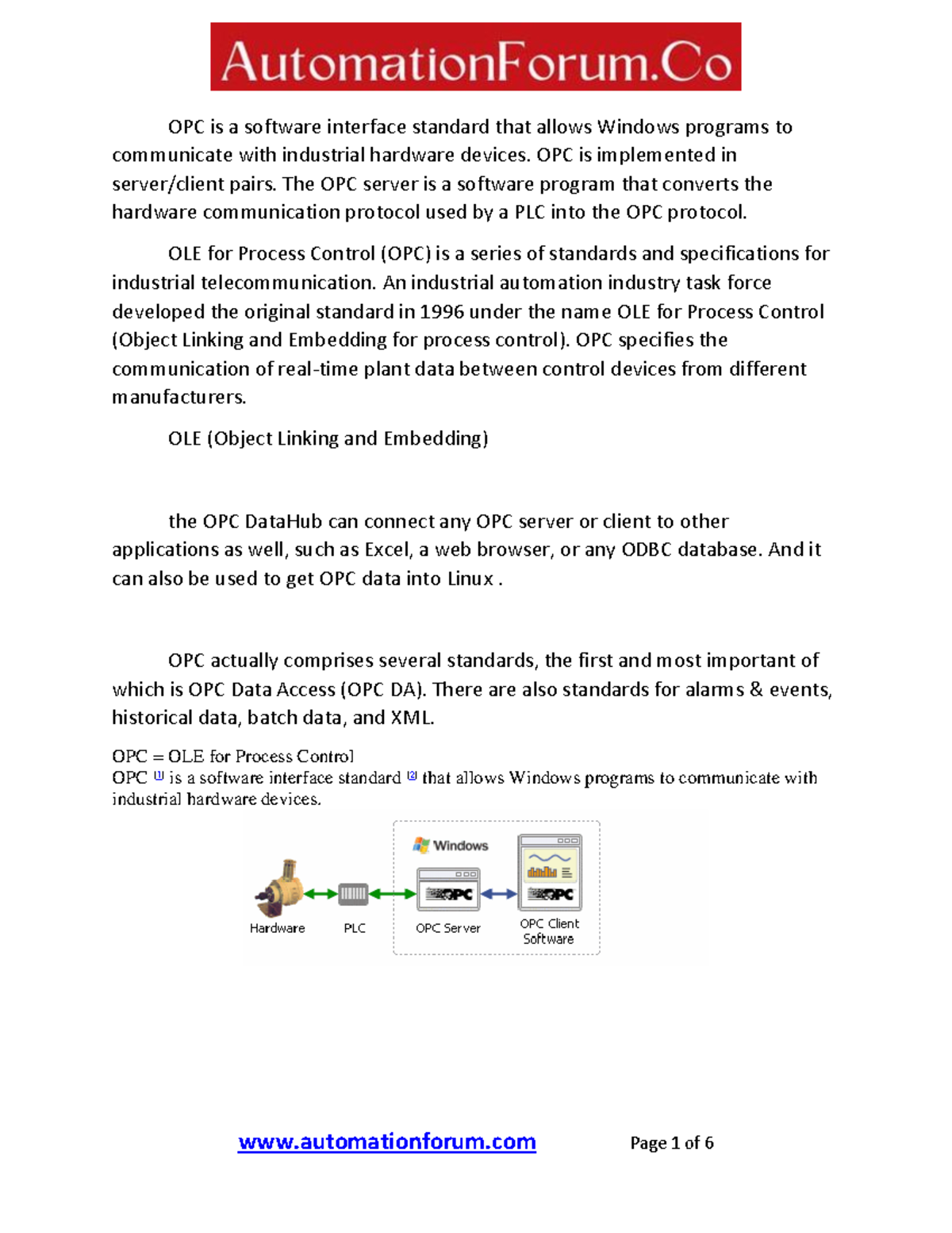 OPC is a Software Interface Standard - OPC is implemented in server ...