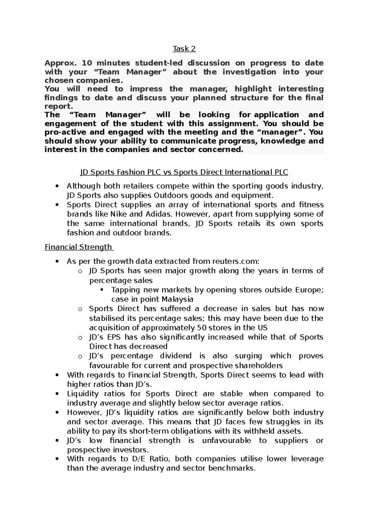 Task 2 - TASK 2 Of The Assignment - Task 2 Approx. 10 Minutes Student ...