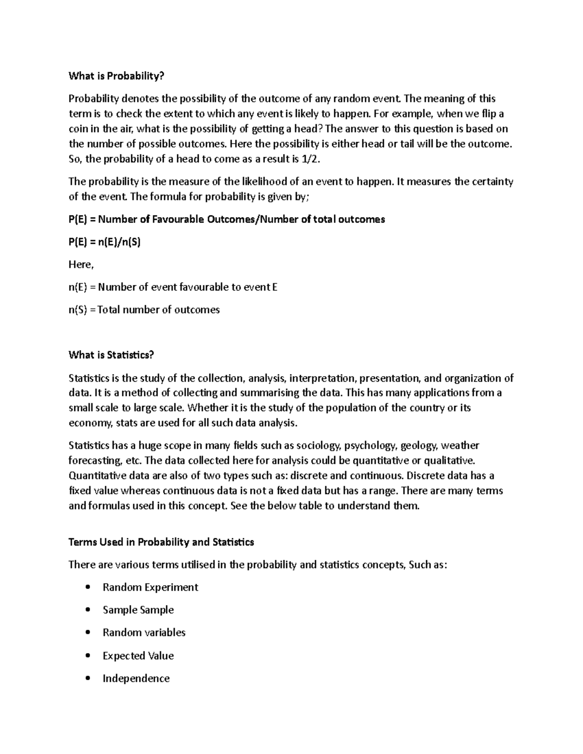 Pob and Stats 3 - in class notes - What is Probability? Probability ...