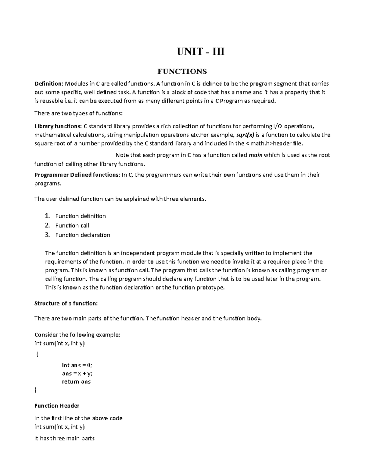 unit3-functions-unit-iii-functions-definition-modules-in-c-are
