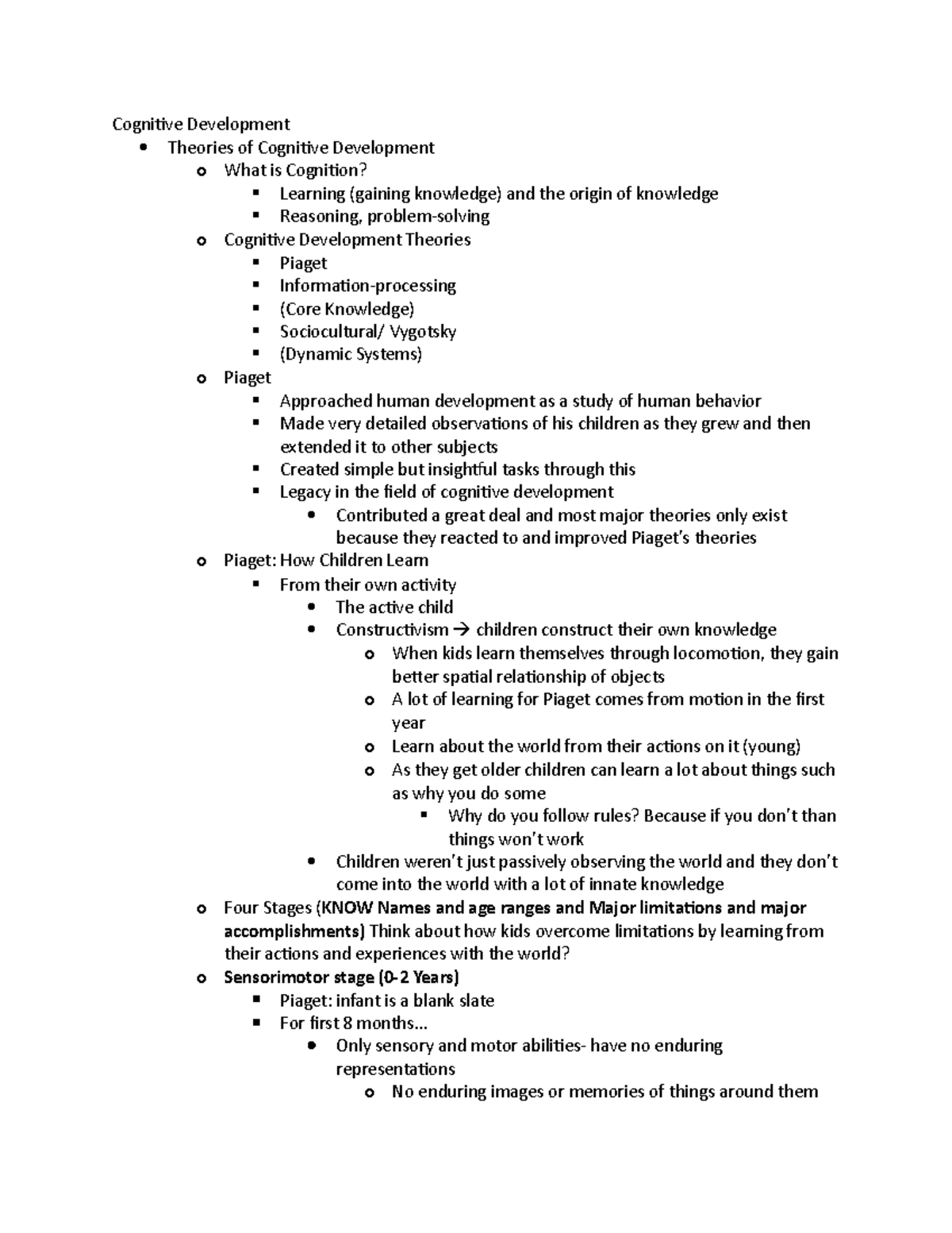 Developmental Psych Exam 2 - Cognitive Development Theories Of ...