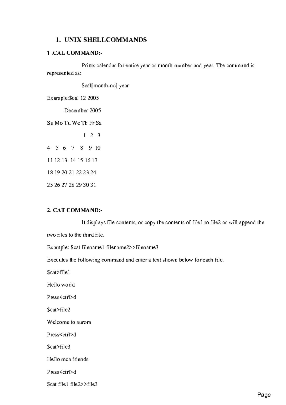OS Record Final - Bvb - 1. UNIX SHELLCOMMANDS 1 .CAL COMMAND:- Prints ...