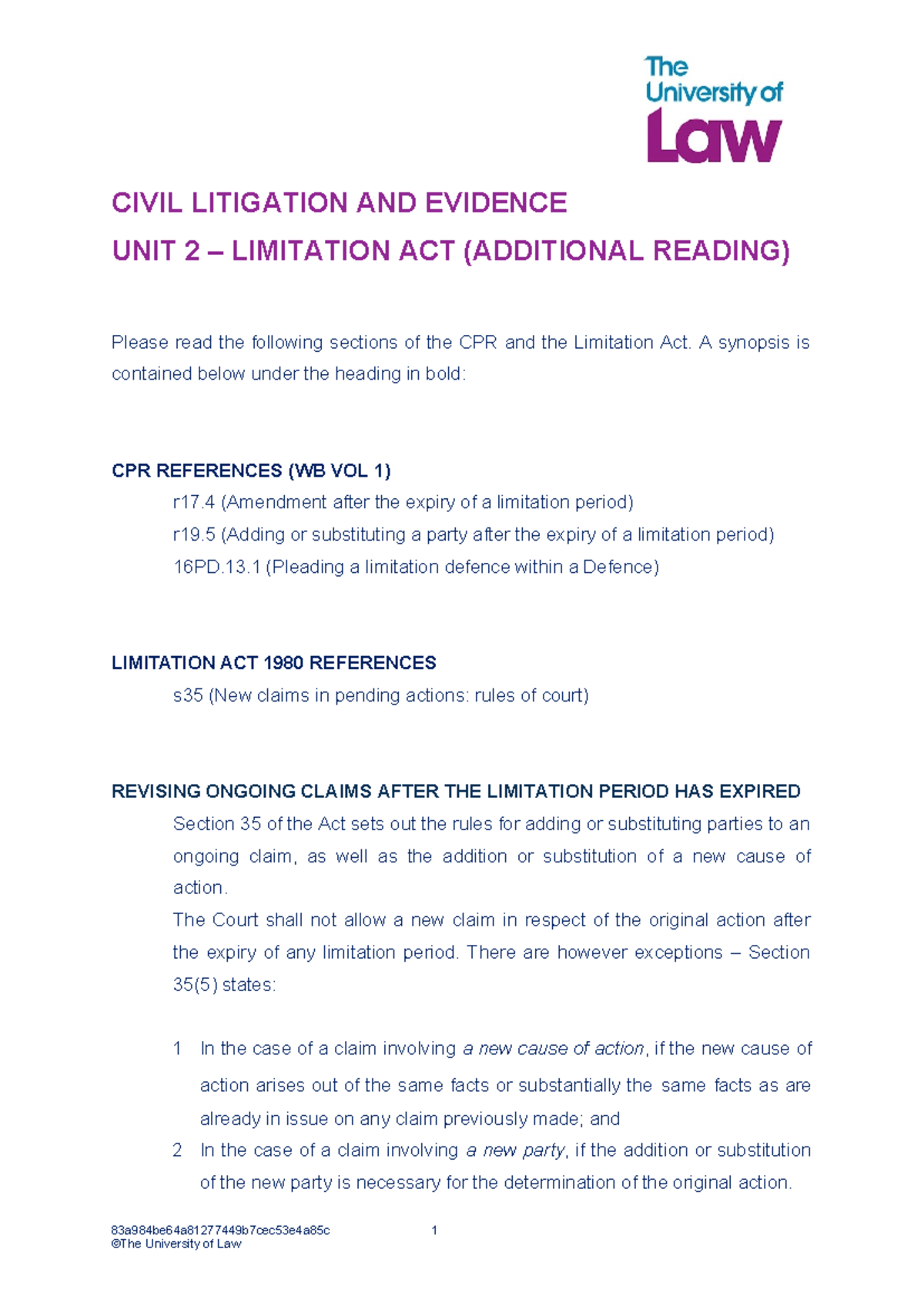 2223 civ unit02 ce02 consolidation limitation act - CIVIL LITIGATION ...