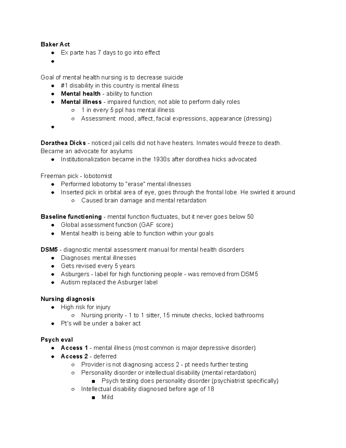 Test 1 Notes Baker Act Ex parte has 7 days to go into effect Goal of