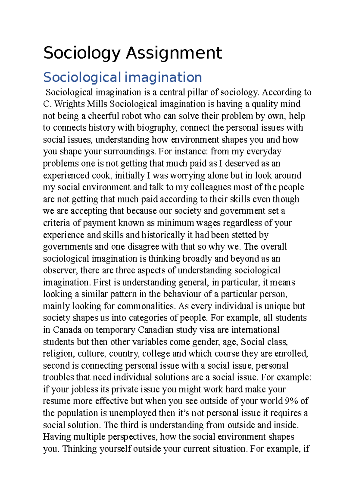 sociological imagination assignment