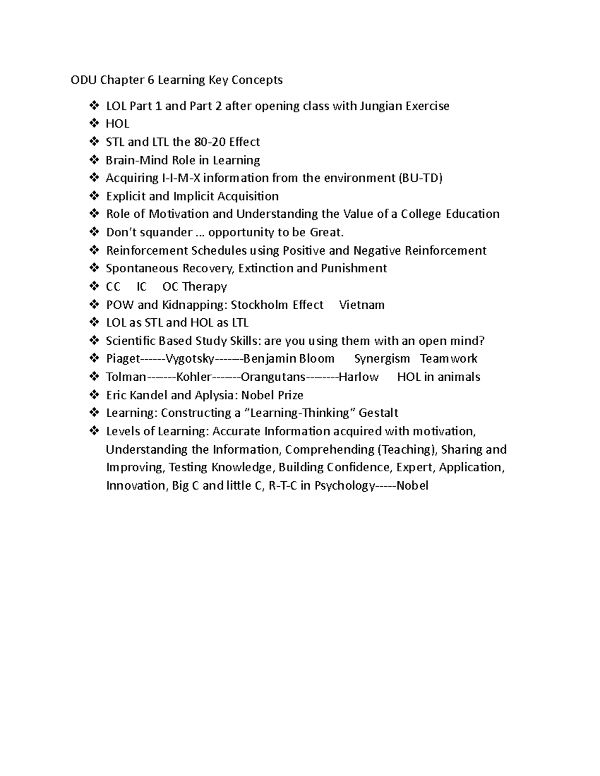 ODU Chapter 6 Learning Key Concepts ODU Chapter 6 Learning Key