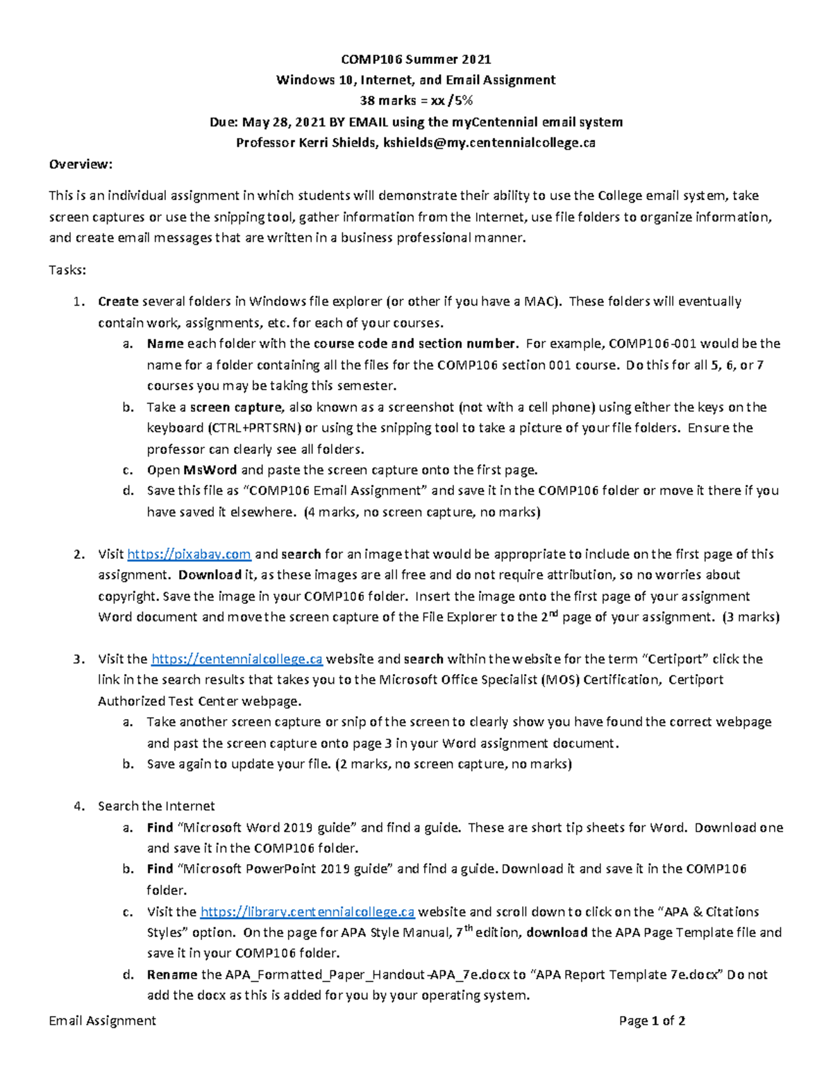 COMP106 Email Assignment M21 - Email Assignment Page 1 of 2 COMP106 ...