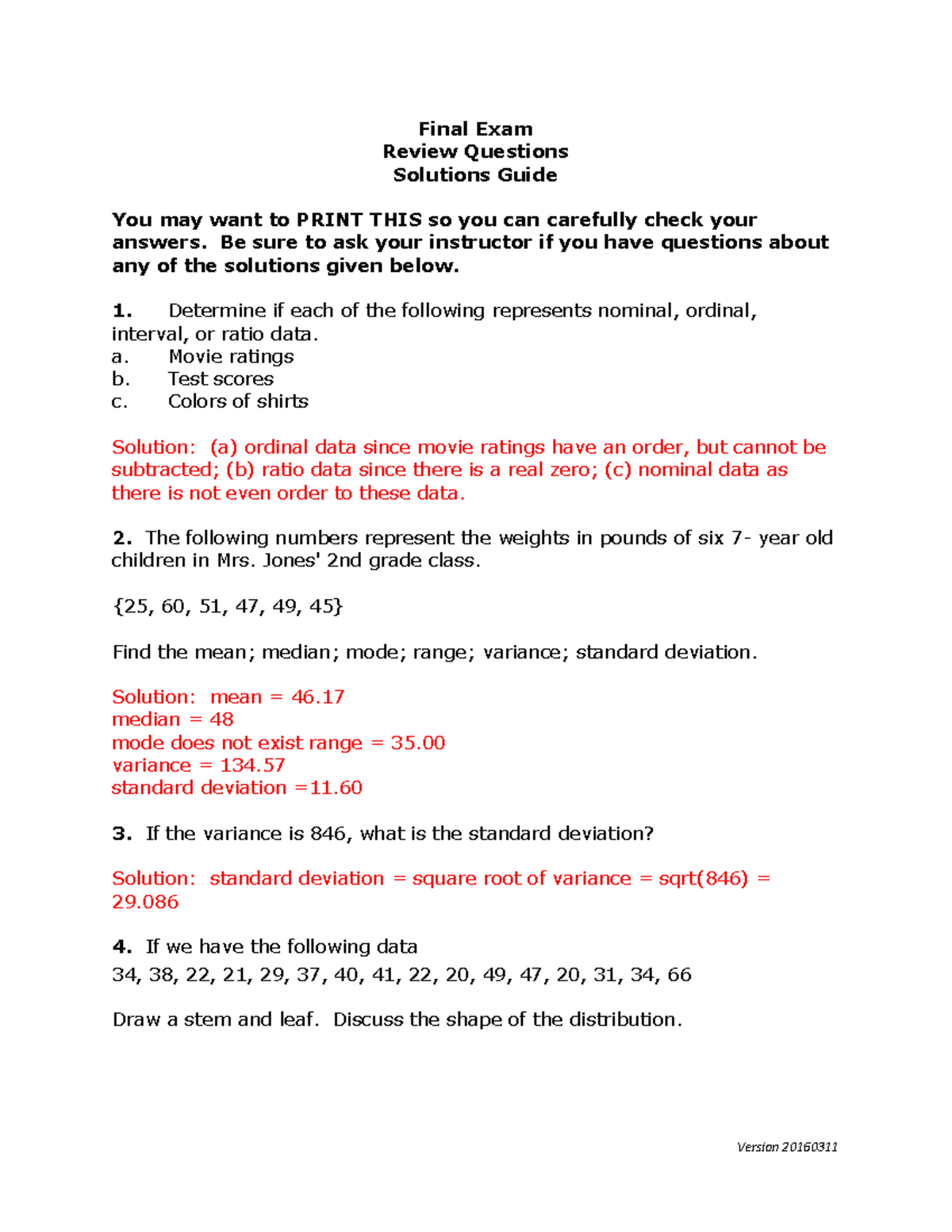MATH399 Final Exam Review Solutions - Final Exam Review Questions ...