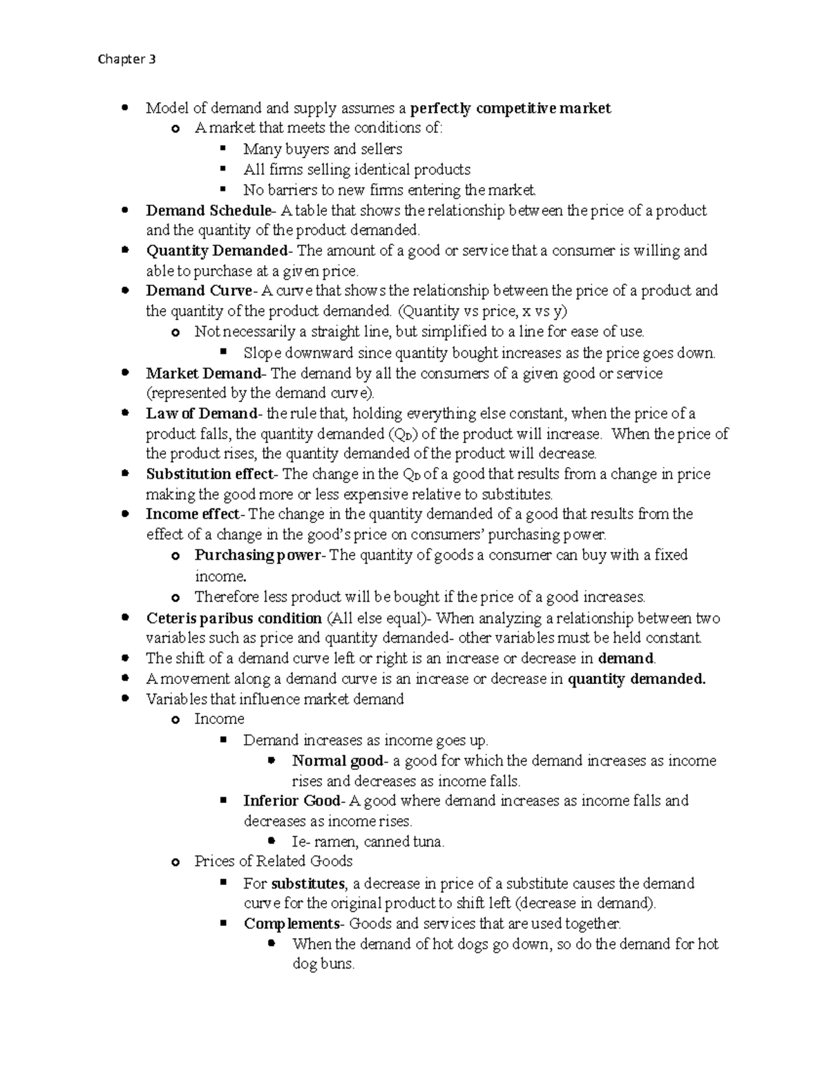 Chapter 3 Reading Notes - Chapter 3 Model of demand and supply assumes ...