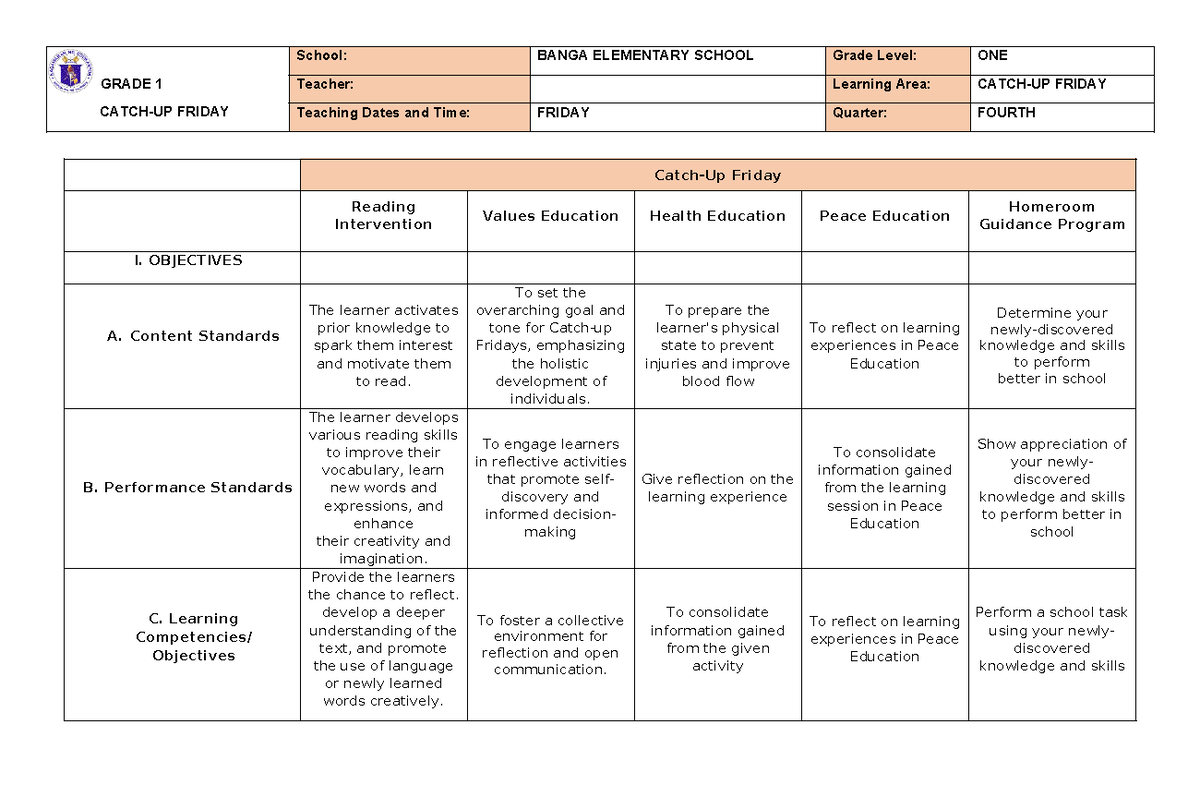 Q4-DLL- Catch-UP Friday-WEEK-4-MAY,10,2024 - GRADE 1 CATCH-UP FRIDAY ...