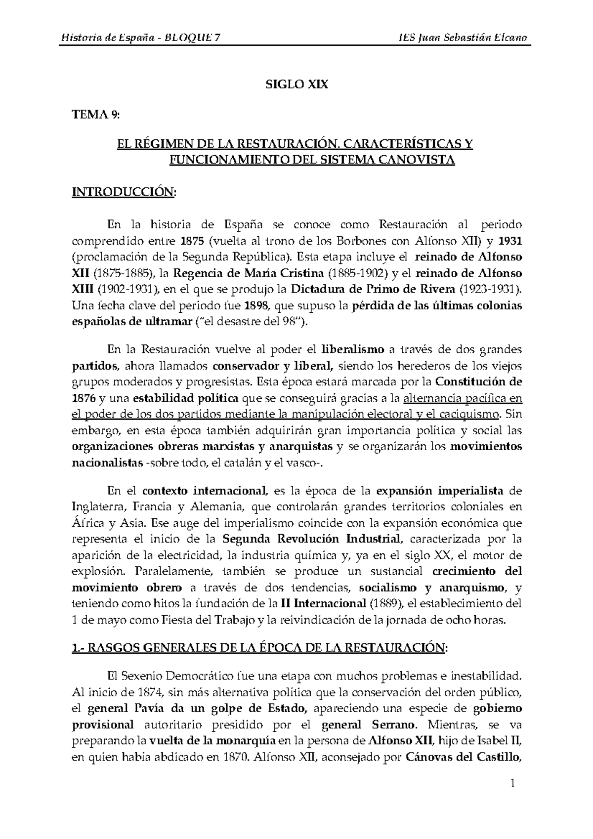 TEMA 9 - EL RÉ Gimen DE LA RestauracióN. Caracterí Sticas Y ...