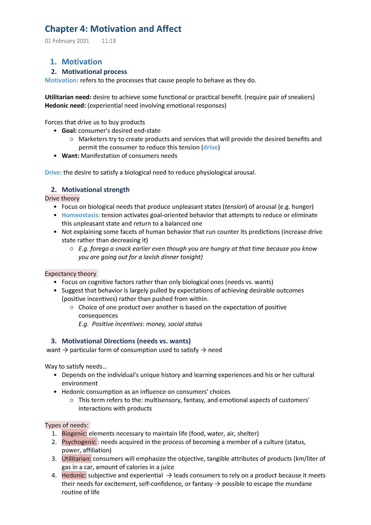 Chapter 4 - Lecture Notes 4 - ϭ͘ DŽƚŝǀĂƚŝŽŶ Ϯ͘ DŽƚŝǀĂƚŝŽŶĂů ƉƌŽĐĞƐƐ ...