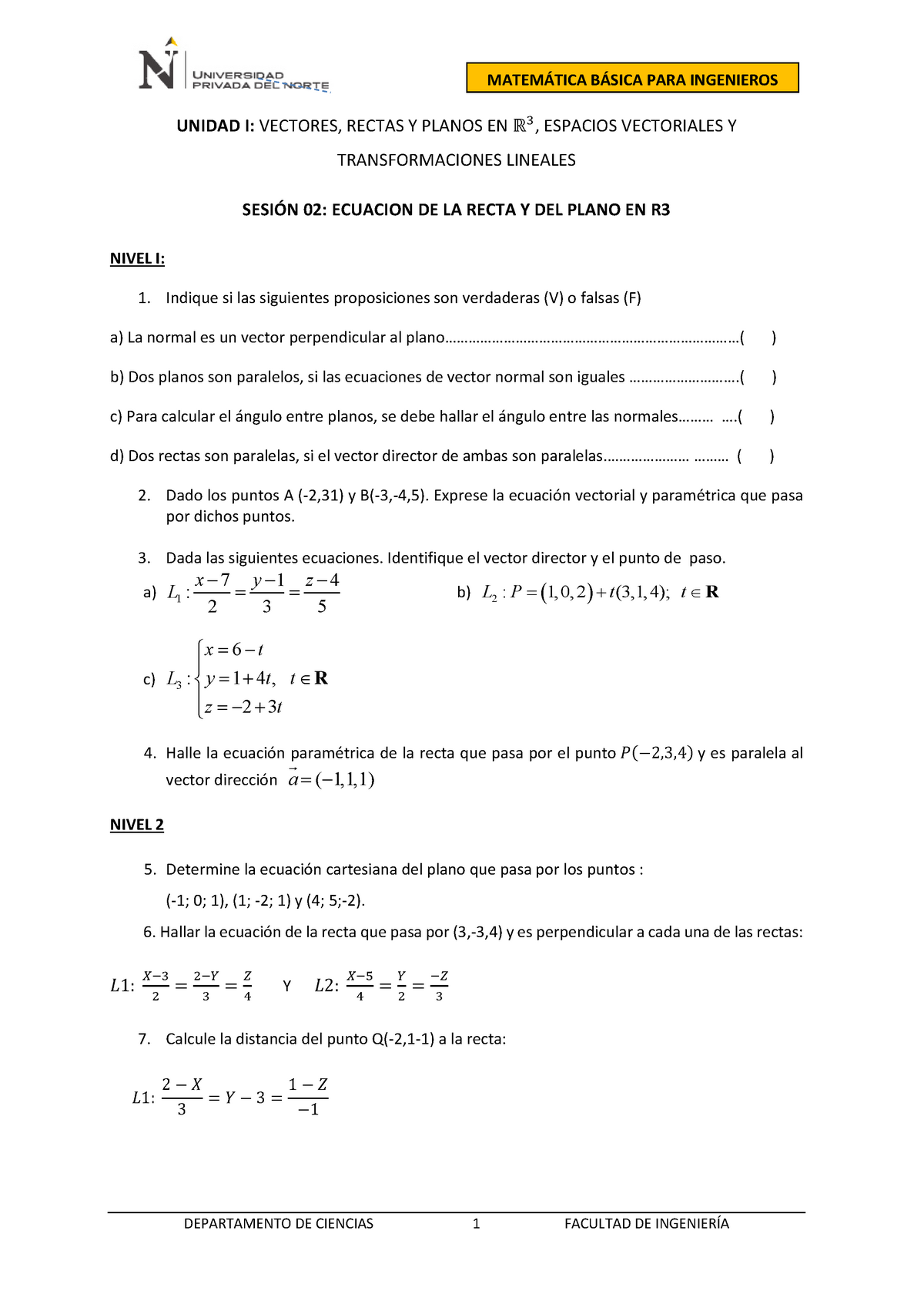 Taller- Practica 2 De Matematica - DEPARTAMENTO DE CIENCIAS 1 FACULTAD ...