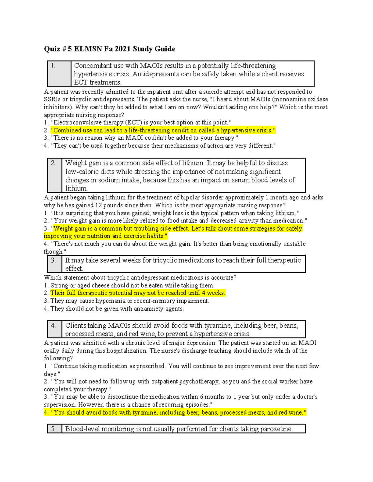 Quiz #5 Study Guide - Copy - Quiz # 5 ELMSN Fa 2021 Study Guide 1 ...