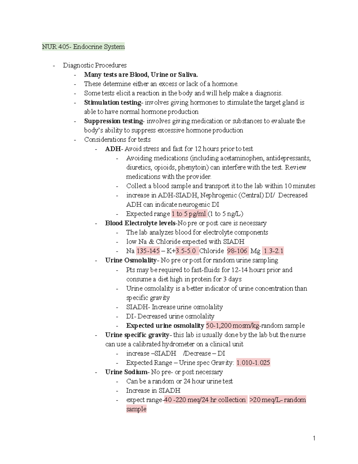 NUR 305- Endocrine google doc study guide - NUR 405- Endocrine System ...