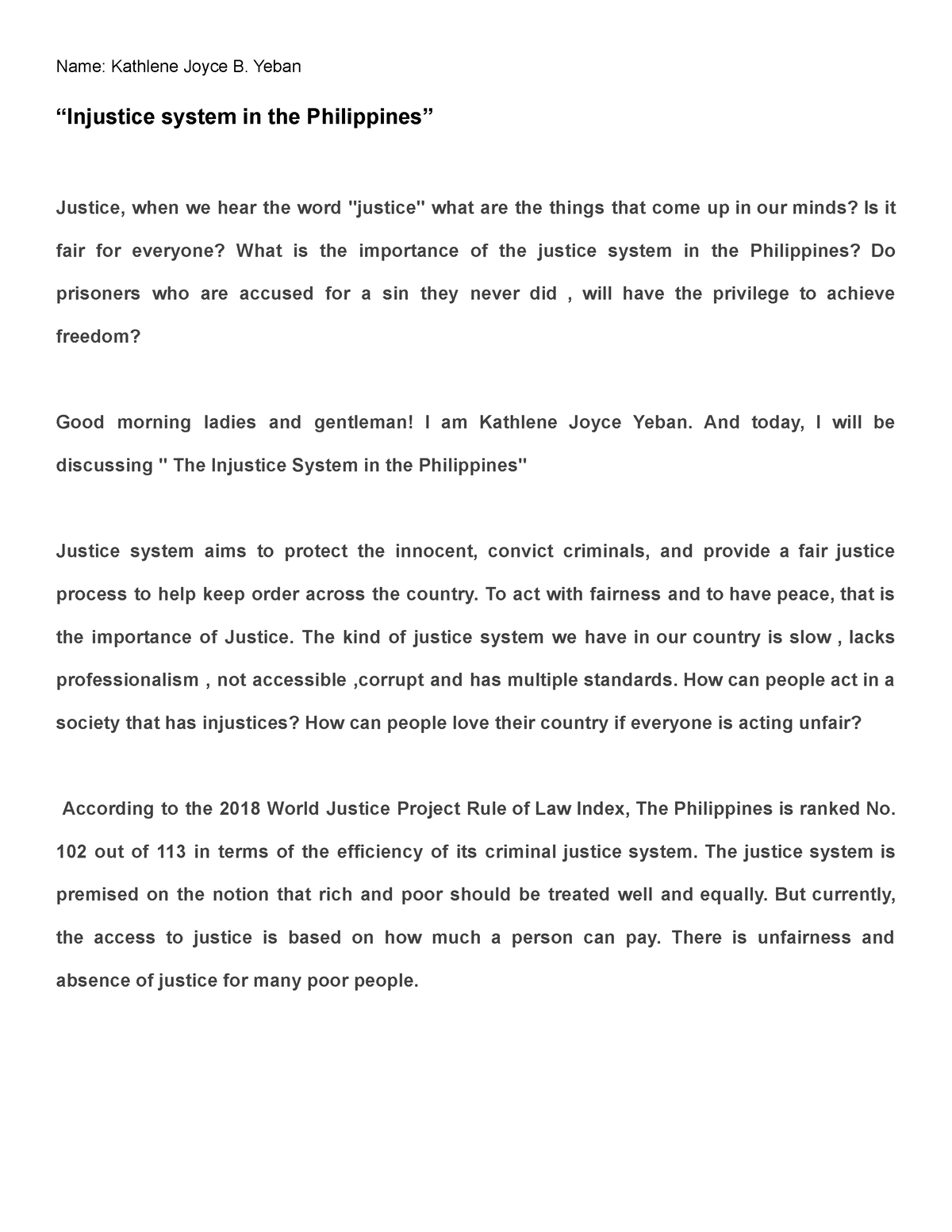 injustice system in the philippines essay