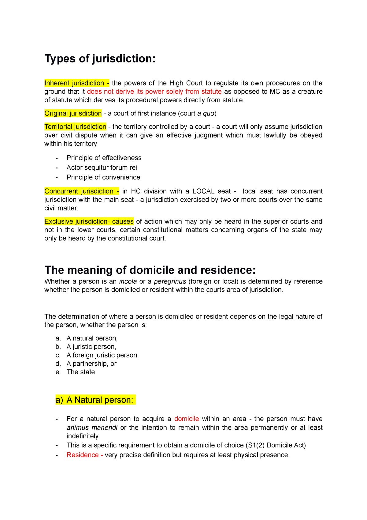 Chapter 4 Notes - Jurisdiction - Types Of Jurisdiction: Inherent ...