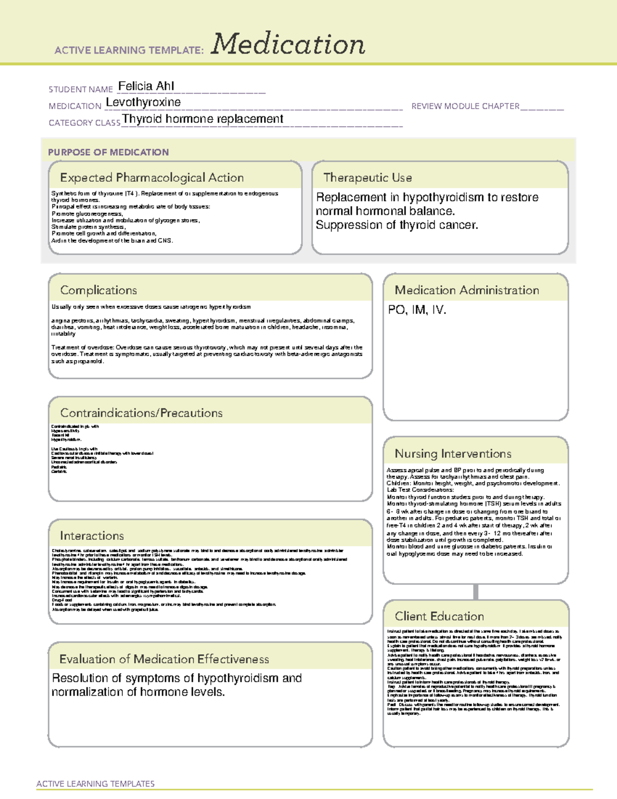 Levthyroxine - drug cards - ACTIVE LEARNING TEMPLATES Medication ...