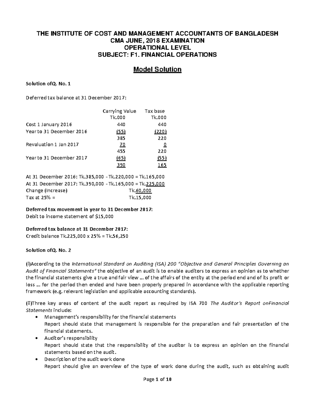 2018 .06 - F1 Solution - CMA - June-2018 - Financial Management - ICMAB ...