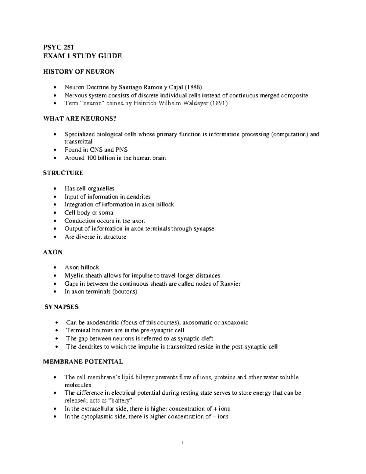 PSYC 251 exam 1 - Exam 1 notes - PSYC 251 EXAM 1 STUDY GUIDE HISTORY OF ...