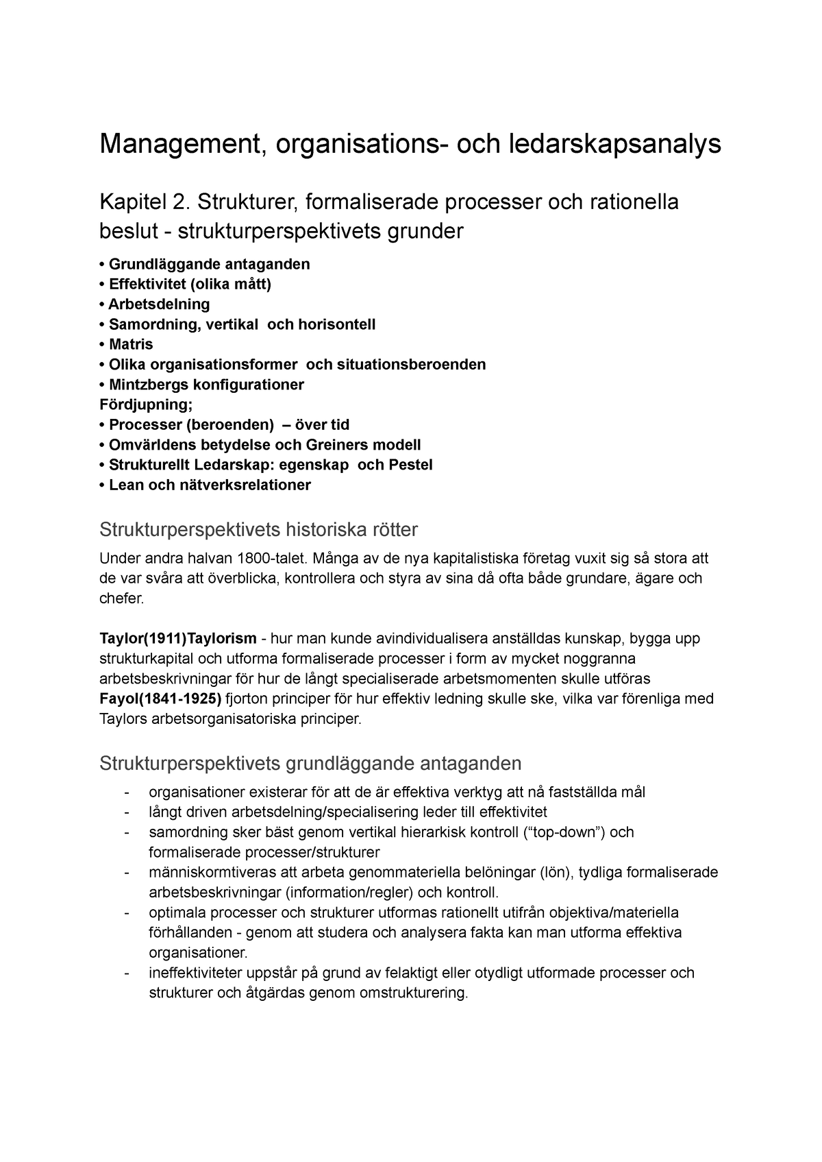 Kapitel 2. Strukturer, Formaliserade Processer Och Rationella Beslut ...