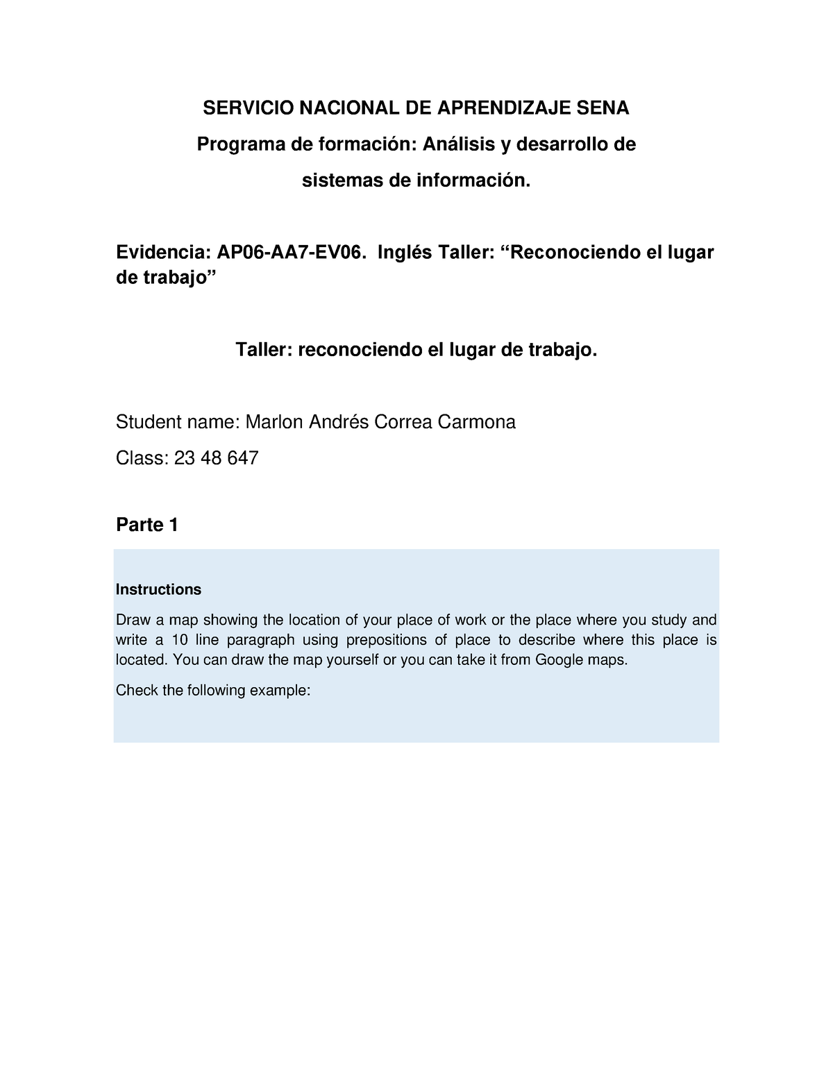 AP06-AA7-EV06. Inglés Taller Reconociendo El Lugar De Trabajo ...