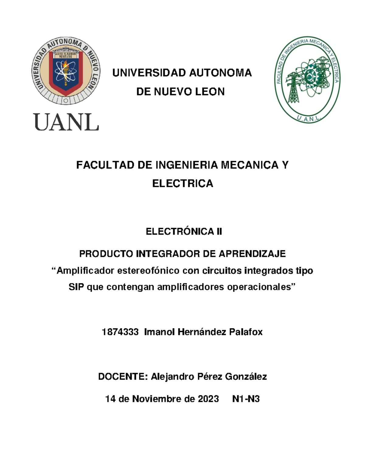 PIA Electronica 2 - Amplificador Estéreo - UNIVERSIDAD AUTONOMA DE ...