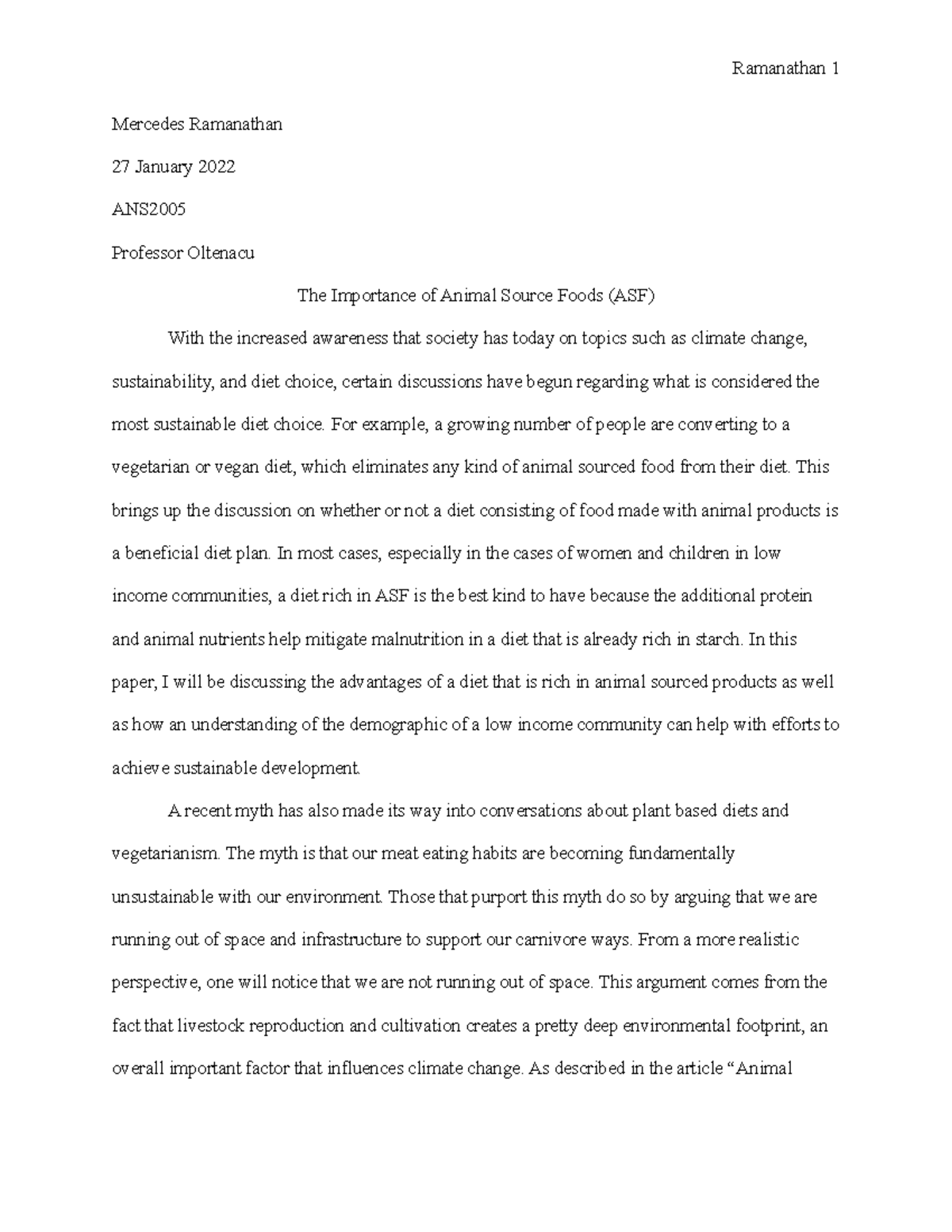Paper 1 animal source foods - Mercedes Ramanathan 27 January 2022 ANS ...