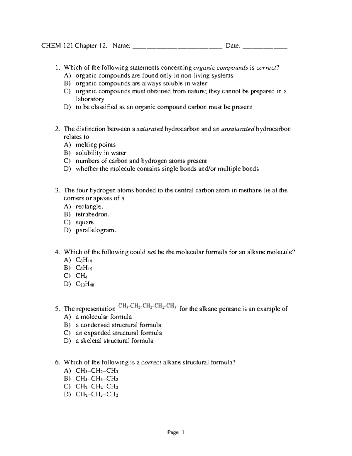 Chem Practice Exam - CHEM 121 Chapter 12. Name ...