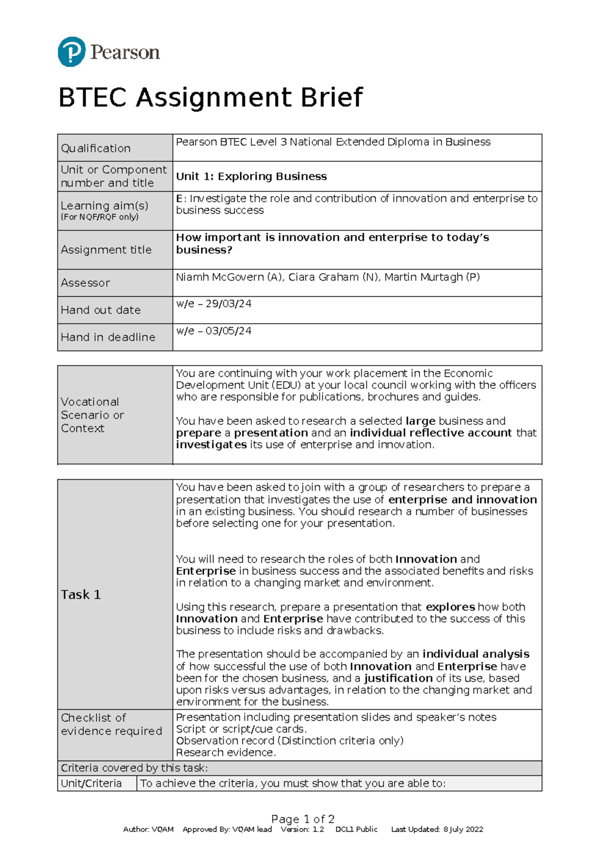 Unit 1 Assignment Brief 3 23 24 Btec Assignment Brief Qualification Pearson Btec Level 3