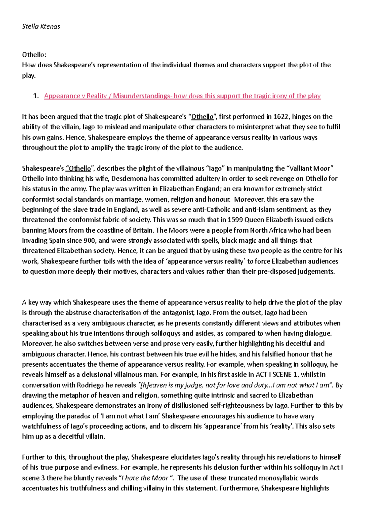 Othello essays - Othello: How does Shakespeare’s representation of the ...
