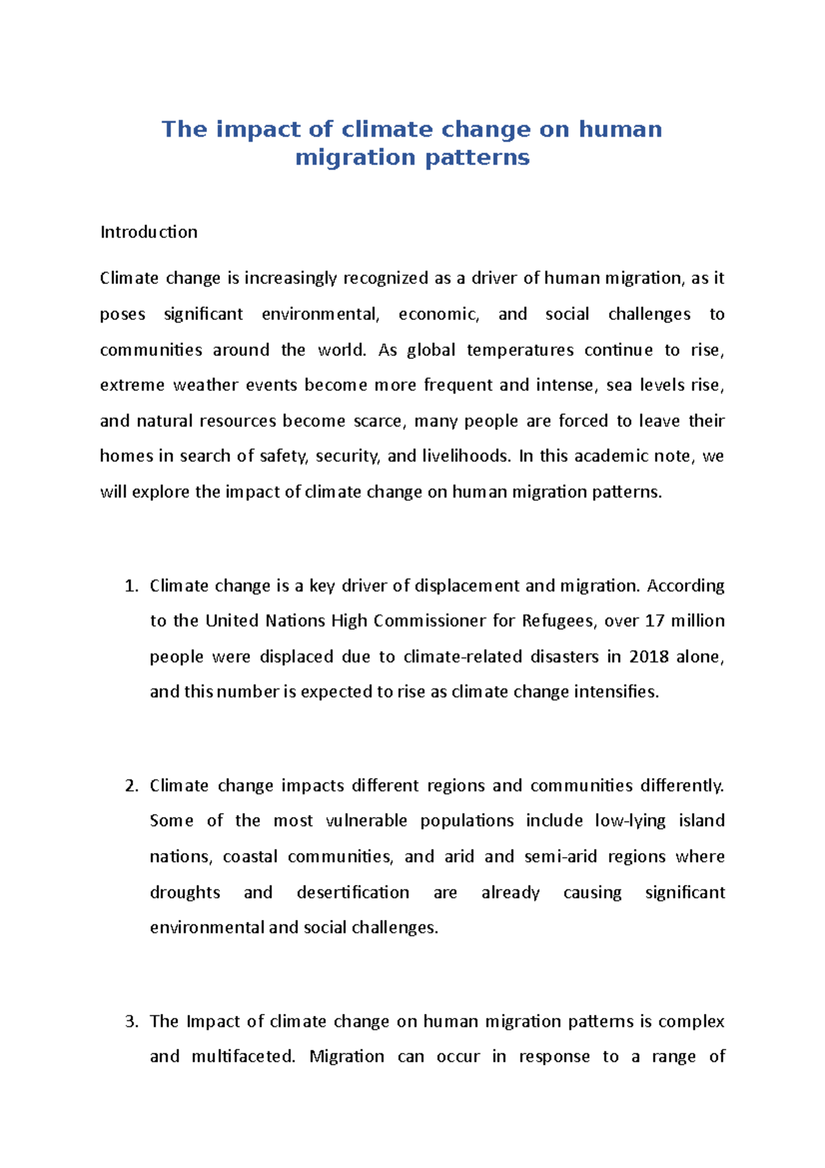 The impact of climate change on human migration patterns - The impact ...