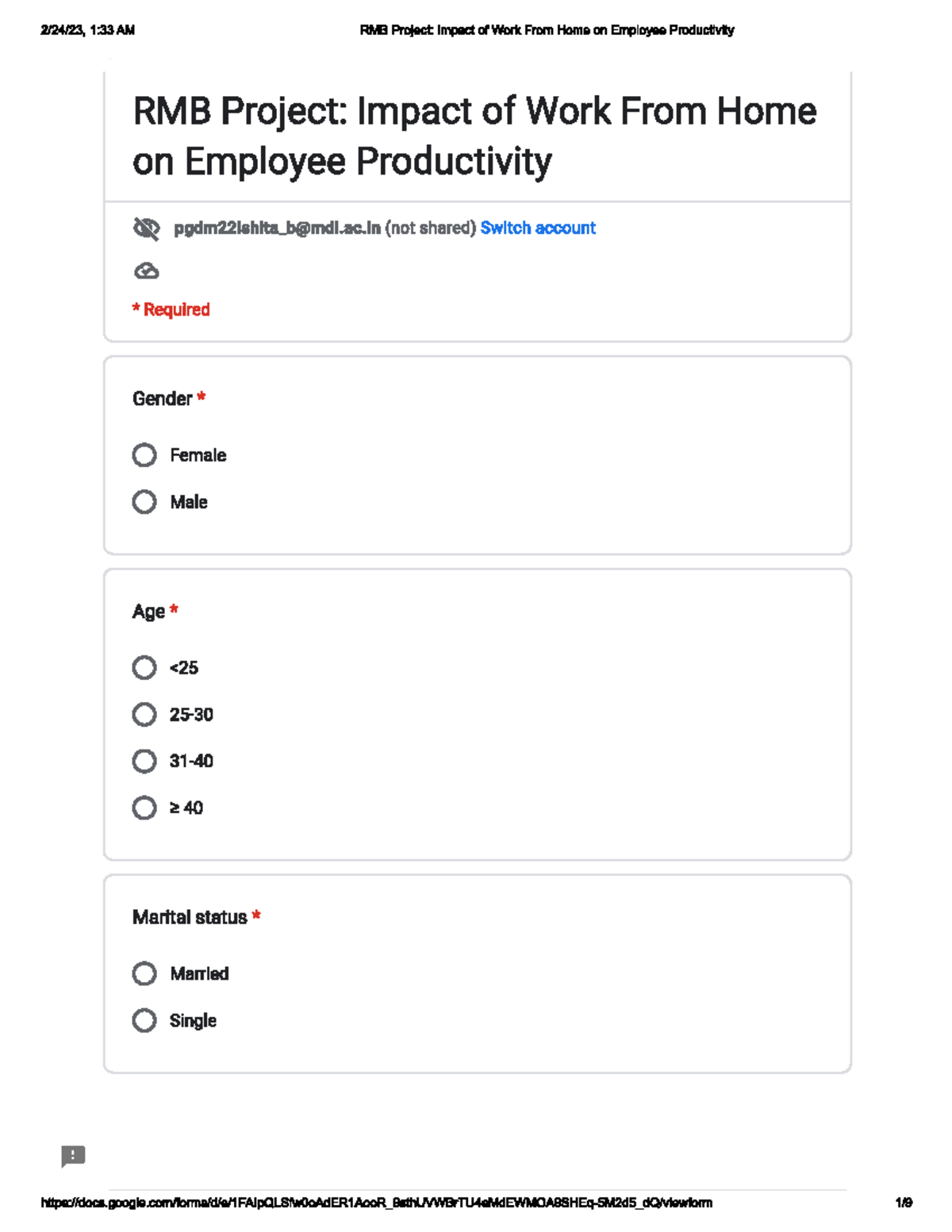 Questionnaire - submission for business research - Business statistics ...