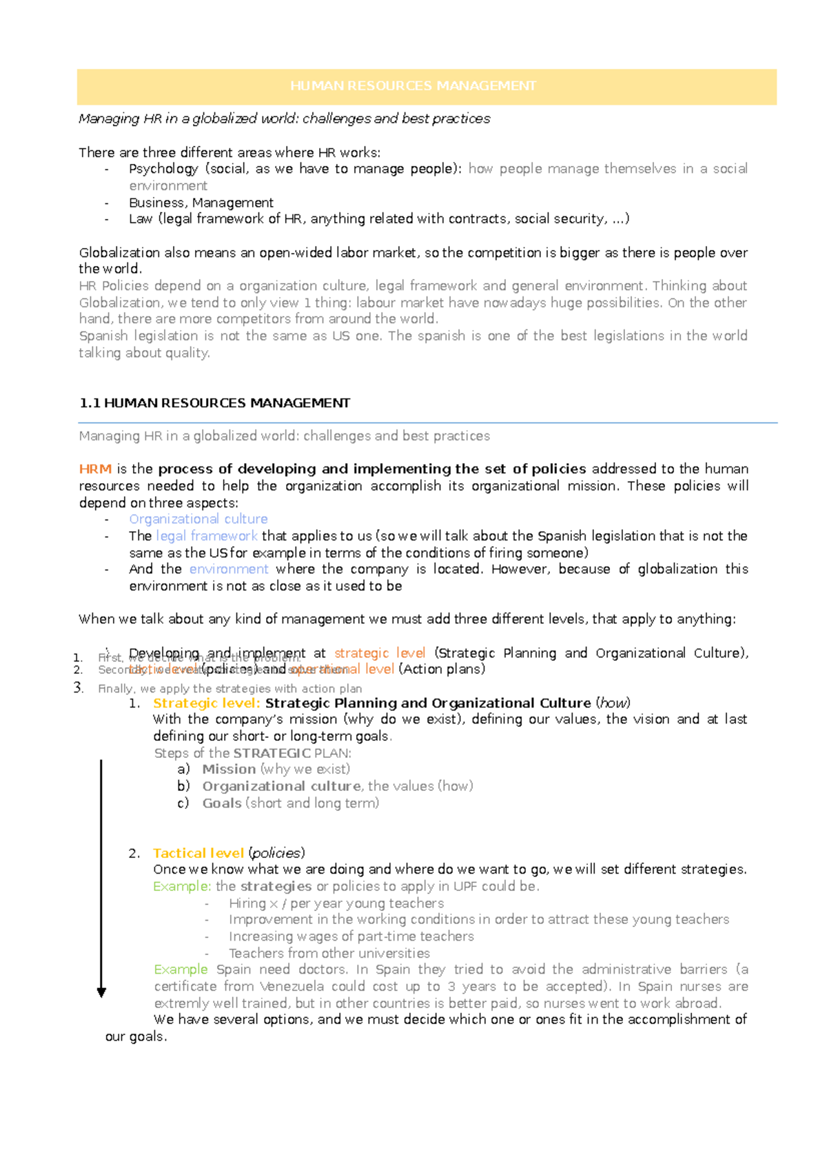 HUMAN RESOURCES II, UNIT 1 = Human Resources management - HUMAN ...
