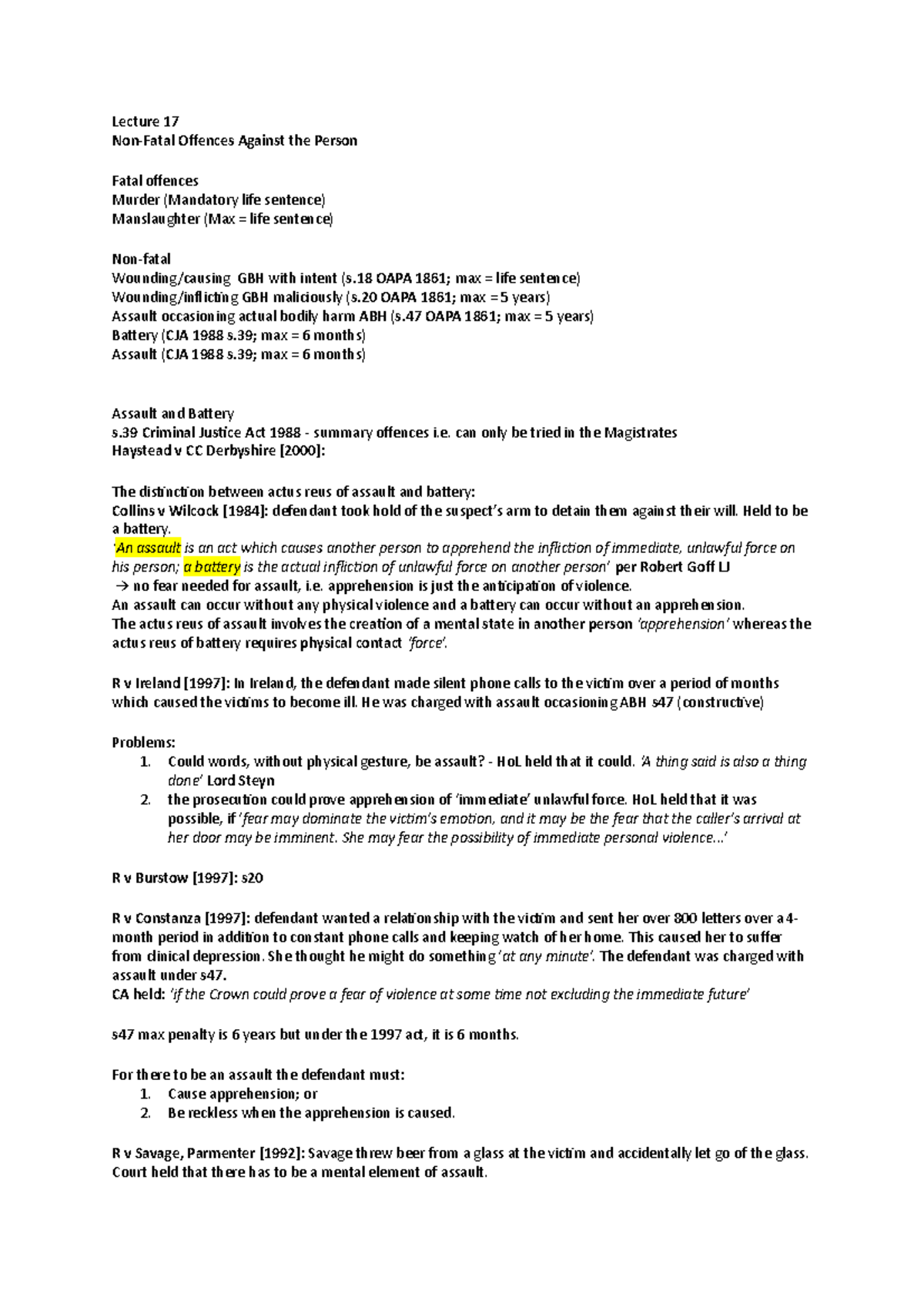 non-fatal-offences-assault-battery-lecture-17-non-fatal-offences