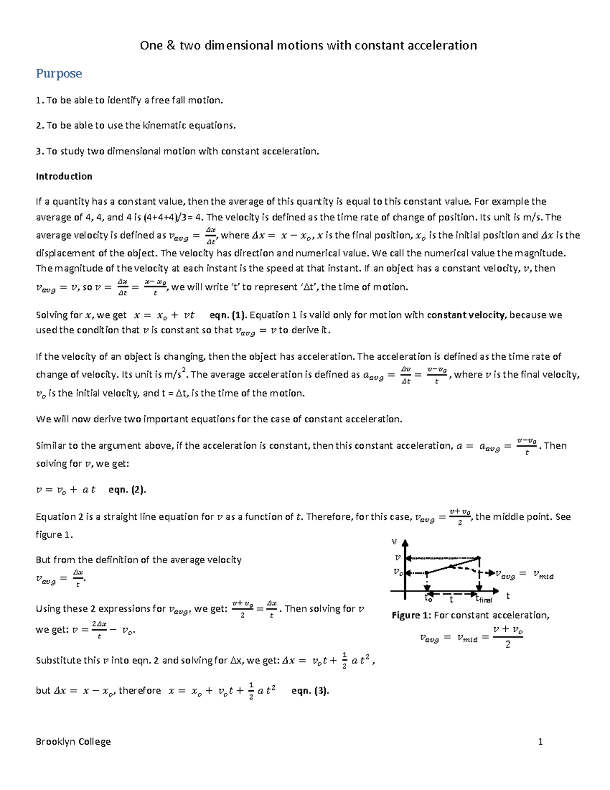 Lab 4 One & Two Dimensional Motions - One & two dimensional motions ...